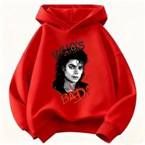 2026 Children Hooded Sweatshirt Michael Jackson Who's Bad Album Portrait Print Pullover Kids Boys Girls Fashion Casual Hoodie 100 red
