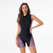Womens Modest Sleeveless One-Piece Rash Guard Swimsuit Surfing Snorkeling Swimming XL black