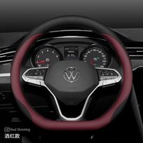 for Volkswagen VW T- Roc ID7 Polo Arteon Taigo T-corss Car Steering Wheel Cover, Leather 38cm steering wheel case Accessories 11 D shape black
