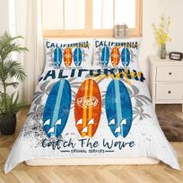 Sea Surf Duvet Cover for Teen Girls Boys, Beach Theme Surfboard Bedding Set for Bedroom Decor,Tropical Palm Tree Duvet Cover Set 100x135cm 2pcs blue
