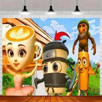 Tung Tung Tung Sahur Tralalo Italian Brainrot Print Kids Birthday Party Background Decoration Photography Decor Backdrop Banner 74x94cm(29x37in) orange