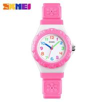 SKMEI Fashion Outdoor Watches Sports Kids Waterproof PU Wristband Quartz Children Wristwtatch For Boys Girls pink