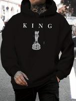 New 2025 unisex Personalized Chess Letter Print Hoodie - Casual Knitted Pullover for Autumn And Winter, Featuring a Drawstring Hood, Regular Fit, Made XXL gray