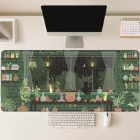 Vintage Green Plant Foliage Large Mouse Pad Non Slip Rubber Desk Mat Stitched Edge For Computer Laptop Gaming Workspace 800x300x3mm