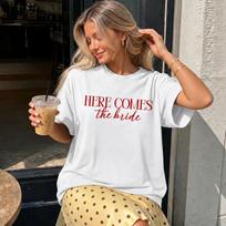 Here Comes the Bride Shirt, Bride to be tee, wedding day top, bachelorette party outfit, engagement gift, the future mrs, wifey club 3XL white