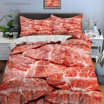 HD Meat Bacon Food Print Bedding Set Duvet Cover 1 Duvet Cover 2 Pillowcases Adult And Children Bedding Set Luxury For Gifts AU Single(140x210cm)