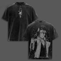 Kuchiki Byakuya Senbonzakura Print Tshirt Anime Bleach Clothing Men Women Tshirts Retro Washed T Shirt Harajuku Male Cotton Top L black