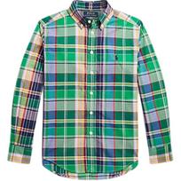 Polo Ralph Lauren Plaid Pony Embroidered Polo Collar Long Sleeve Shirt Kids shirts 323918249-004 L blue