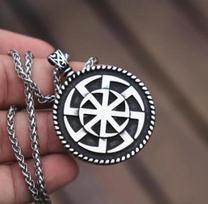 Senovinis Šiaurės kolovrato slavų saulės simbolis, metalinis pakabukas, stulbinantis papuošalas A4001-silver-60cm black