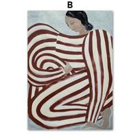 Sofia Lind Dryžuota pižama Moteris Geometrija Lapų siena Meno spaudinys Šiaurės šalių plakatas Drobės tapyba Retro paveikslėliai svetainės dekoravimui 70x100cm No Framed