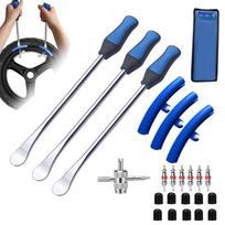 Motorcycle Tire Repair Kit: Tire Levers, Spoon, Pry Bar, Flat Plate, Steel Wheel Protector blue
