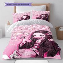 Demon Slayer Nezuko Kamado Smiling Face Anime Bedding Set Duvet Cover Polyester Soft Bed Linen Set -QJY AU Single 140*210cm/55x83in 3pcs gray