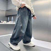 Boys Loose Fit Blue Gray Casual Jeans For Big Kids Spring 140cm pilka