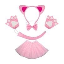 Helovino Katės Mergaitės Kostiumo Aksesuarai apima Katės Ausų Lankelį Katės Uodegą Peteliškę Pirštines Sijoną Vaikui Moterims Cosplay pink