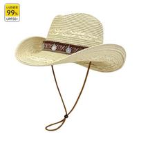 Ethnic style western cowboy hat women's summer western Sichuan travel straw weaving big eaves sunshade Panama straw hat mountaineering hat 56-58 (adjustable inside) smėlis