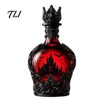 Crown Stopper Glass Decanter 1200ML Halloween Bat Castle Whiskey Bottle, 320ML Vintage Gothic Wine Cup Cup, Decorative Liquor Flask for Home A black