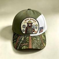 New POD digital printing American outdoor tooling bear baseball cap USA flag cap forest visor white