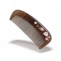 Handmade Mandarin Duck Nanmu Wood Comb with Lacquer Art - Gentle, Non-Damaging Hair Care & Free Engraving black