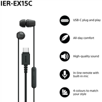 SONY Earbuds | IER‑EX15C | Wired | In-Ear | Microphone | Black