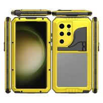 „Galaxy S24 S23 Ultra S22 Plus“ IP68 aliuminio metalinis vandeniui atsparus dėklas, skirtas povandeniniam nardymui, atsparus smūgiams, ekrano apsauga For Samsung S23&Case & Holder geltona