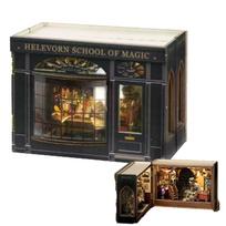 Hyack Dollhouse Pre-Cut Book Nook Miniature House Papercraft Retro (Magic Room) gray