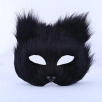 Unisex Pūkuota lapės kaukė ir katės uodegos pirštinės Helovino maskaradui, kosplėjui black