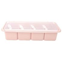 4 Compartments Seasoning Box Spice Rack Organizer Condiment Holder Container(Pink) Pink white