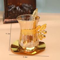Turkey Coffee Glass Sets Luxury Style Gold Coffee Cups And Plates Set Black Tea Cup Saucer Teaspoon Set Espresso Mug Home Teacup 170ml orange
