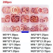 Copper Washer Flat Ring Seal Gasket Set Red Copper Material 280pcs