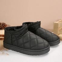 Warm Short Plush Waterproof Leather Snow Boots Women Trend Thick Bottom Winter Ankle Boots Woman Non Slip Platform Cotton Shoes 41 juoda