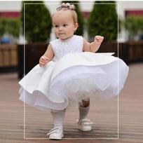First Birthday Dress Children's Wedding Flower Girl Sequin Princess Dress White Girl Little Host Performance Costume Wholesale 120 balta