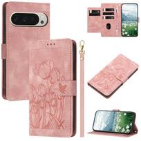 Luxury Tulip Cards Solt Wallet Flip Leather Phone Case For Google Pixel 10 Pro XL 9A 9 8 8A 7A 7 Bag Book Strap kickstand Cover Google Pixel 9 Pro XL rožinė