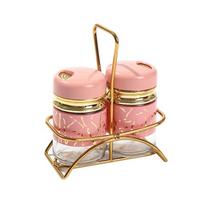 Nordic Style Glass Spice Jars Set Cross-Border Light Luxury Square Spice Rack Household Seasoning Holder with Gold Frame rožinė
