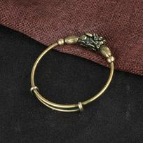 Vintage Golden Pixiu Bracelet for Men Women Adjustable Push Pull Bangle Wealth Amulet bronza