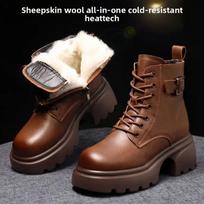 Plush Snow Boots Female Winter Artificial  Leather Cotton Shoes for Women Thickened Bottom Ladies Ankle Boots Padded Warm Cotton Shoes 40 brown