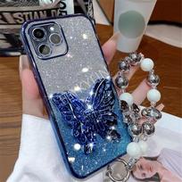 For Xiaomi Redmi 14C 4G 14 C 3D Butterfly Stand Holder Case Redmi 12C 12 13 13C 14C 10 10C A3 A2 Plus Glitter Cover With Lanyard For Redmi A2 Plus gray