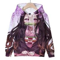2024 Anime Demon Slayer Džemperis Kamado Nezuko Užtraukiamas Su Gobtuvu Patogus Apvalaus Kaklo Gatvės Džemperis su Gobtuvu Vyrams ir Moterims 140CM gray