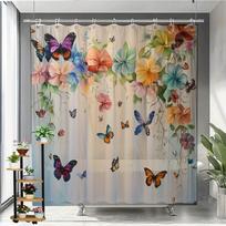 Vibrant Butterfly Garden Shower Curtain - Waterproof,Mildew-Resistant With Colorful Floral Design For A Lively, Elegant Bathroom W60H190(CM)-1 Pcs brown