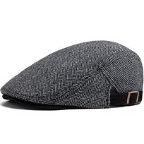 New Herringbone Cotton ‘Forward’ Cap for Men: Spring/Autumn Retro Baseball Cap, Beret-Style Hat for Middle-Aged and Elderly Men, British Style adjustable gray