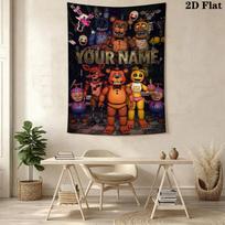 Name Custom FNAF Wall Tapestry Aesthetic Wall Hanging Printed Fabric Blanket Decorative Tapestries for Bedroom Living Room Home Decor 100cm x 150cm white