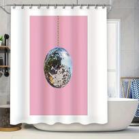 Disco Ball Shower Curtain Modern Bathroom Decor Waterproof Abstract Pattern Home Decor Backdrop Party Supplies Wall Hanging Tape W90H180(CM)-1 Pcs pink