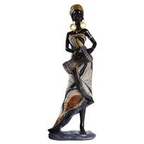 Resin Black People Musical Instrument Statue Collectible Art African Tribal Lady Statue Handicrafts Holiday Gift for Living Room black