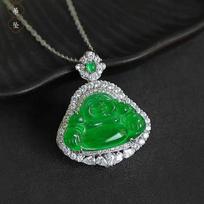 Natural Guatemalan Jade Carved Maitreya Buddha Pendant Necklace With Sterling Setting Small Jade Buddha Pendant with Certification green