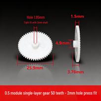 In Stock: POM Plastic 0.5 Module Single-Layer 50-Tooth Gear for DIY 4WD Motor Rack white
