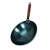 Wok Stir Fry Pan Iron Traditional Chinese Round Bottom Uncoated Single Handle Nonstick Wok for Home and Restaurant 38cm black