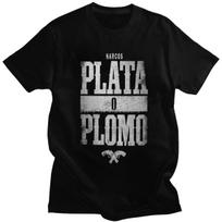 Šaunūs vyriški Pablo Escobaro marškinėliai trumpomis rankovėmis apvalia iškirpte medvilniniai marškinėliai laisvalaikio Plata O Plomo marškinėliai laisvo kirpimo drabužiai dovana 2XL gray