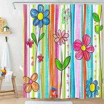 1Pc Whimsical Floral Shower Curtain - Vibrant Blue, Pink, Red, Orange Flowers, Book Style Design, Polyester, 70X70In, 12 Hooks W60H190(CM)-1 Pcs pink
