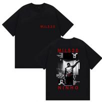 Rapper NINHO MILS 20 Album 2026 Merch T Shirt Mens Gothic Hip Hop Clothing Tshirts Retro Style Cotton Short Sleeve Tshirt 2XL black