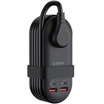 ORICO 65W GaN Nešiojama prailgintuvo juosta su įtraukiamu kabeliu CN kištukas (adapteris įtrauktas) 65W Power Strip with 60W Data Cable Set juoda