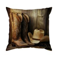 Home Decor Cowboy Boots & Hat Printed Pillow Cover Pattern Cushion Cover Suitable for Sofa Bedroom Car Pillow Cover 40x40cm brown